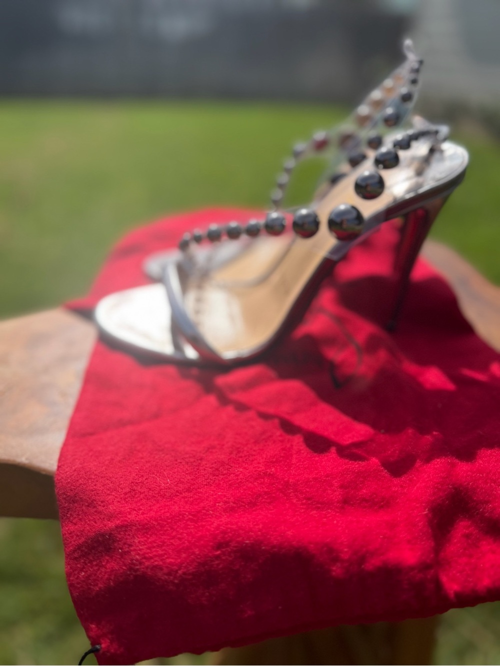 Christian Louboutin Silver Metallic and Clear Studded Stiletto Sandals - Picture 3 of 12